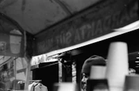 black and white photo of a coffee shop